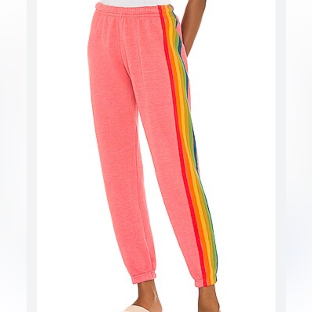 Aviator Nation Pink Sweatpants with Rainbow Stripe